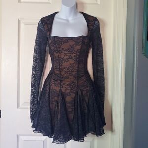 Murci Square Neck Black Lace Mini Dress Corset Sexy Formal Romantic Grunge Sz 8